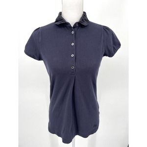 Burberry London Polo Shirt Blue Size Medium Subtle Plaid Collar Buttons Fitted